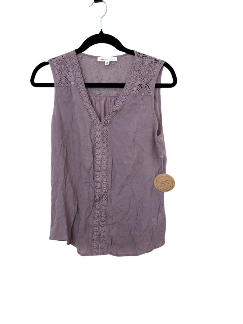 Parallel Skies Womens S Lavender Lace Trim Sleeveless Blouse Rayon Blend NWT